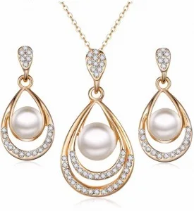 Fashion Temperament Upscale Glamorous Imitation Pearl Jewelry Set Rhinestone Gold Necklace Set Ladies Bride Wedding Drop Earring
Fashion Temperament Upscale Glamorous Imitation Pearl Jewelry Set Rhinestone Gold Necklace Set Ladies Bride Wedding Drop Earring