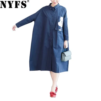 NYFS 2020 New Autumn dress Loose Women Shirtdress Fashion Three-dimensional pocket white cat long dress Vestidos Robe Elbise
NYFS 2020 New Autumn dress Loose Women Shirtdress Fashion Three-dimensional pocket white cat long dress Vestidos Robe Elbise