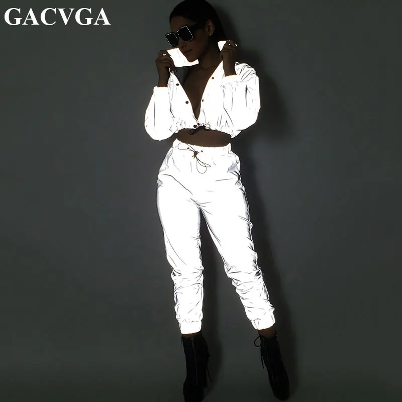 GACVGA 2019 Reflective Two Piece Set Drawstring Sexy Crop Top and Pants Club Festival Coat Tracksuit Jacket and Trousers Suit
GACVGA 2019 Reflective Two Piece Set Drawstring Sexy Crop Top and Pants Club Festival Coat Tracksuit Jacket and Trousers Suit