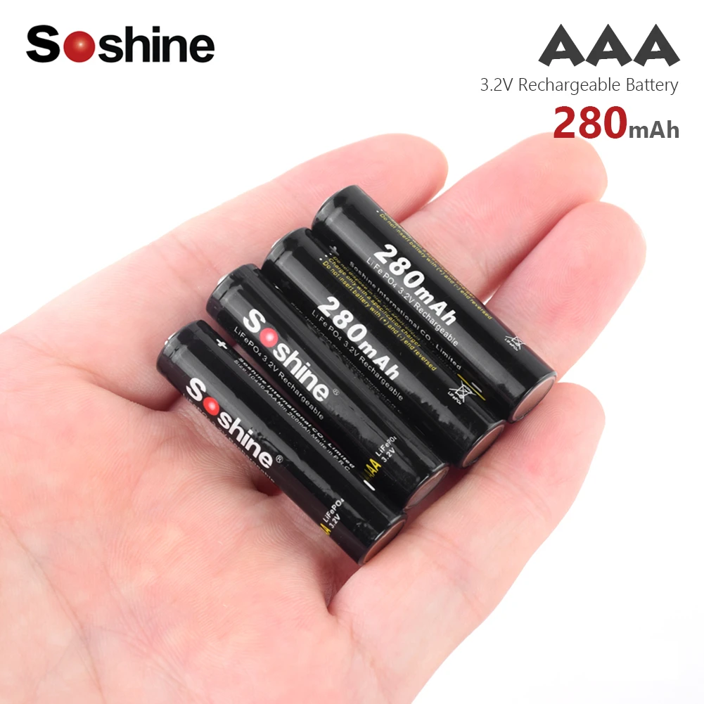 Soshine 4/8/12 Pcs 3.2V 280mAh LiFePO4 AAA/10440 HR03 LR03 Battery Li-ion Lithium Batteries For Mouse Power Bank Flashlight
Soshine 4/8/12 Pcs 3.2V 280mAh LiFePO4 AAA/10440 HR03 LR03 Battery Li-ion Lithium Batteries For Mouse Power Bank Flashlight
