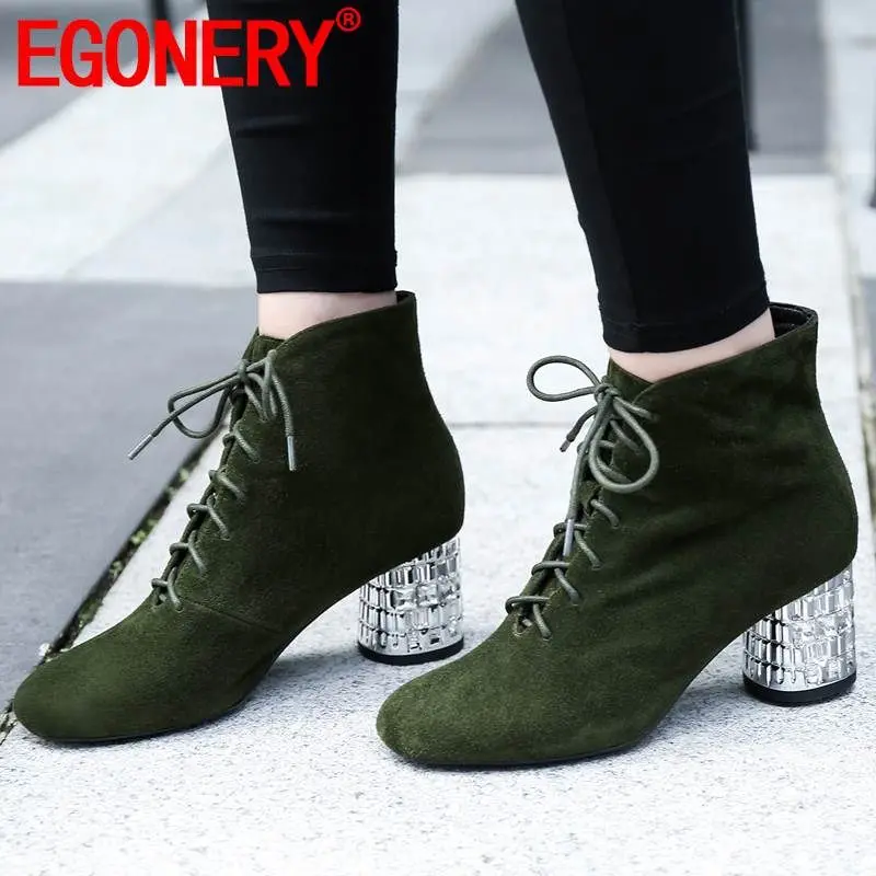 EGONERY leather Fashion woman booties winter plush green kid suede Lace ankle boots diamond crystal decorative high heels shoes
EGONERY leather Fashion woman booties winter plush green kid suede Lace ankle boots diamond crystal decorative high heels shoes