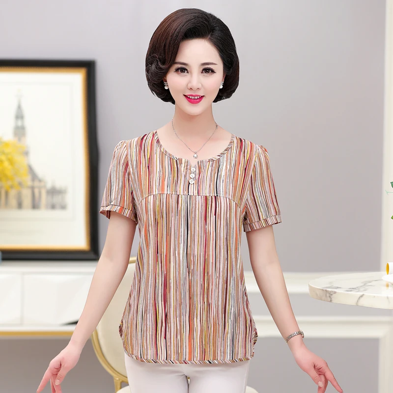 Stripe Tops For Women Short Sleeve Tshirt 2019 Summer New Casual Elegant Plus Size Middle Age Mother V-Neck Printed T Shirt
Stripe Tops For Women Short Sleeve Tshirt 2019 Summer New Casual Elegant Plus Size Middle Age Mother V-Neck Printed T Shirt