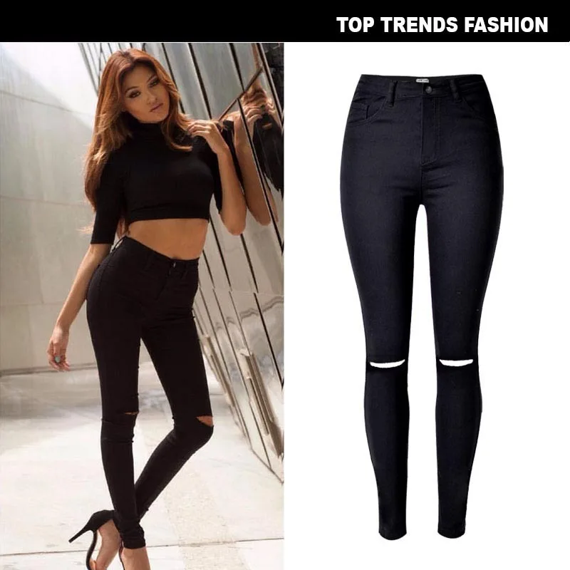 Women High Waist broken Holes Black Jeans 34-44 plus size women clothing jean femme 2758
Women High Waist broken Holes Black Jeans 34-44 plus size women clothing jean femme 2758