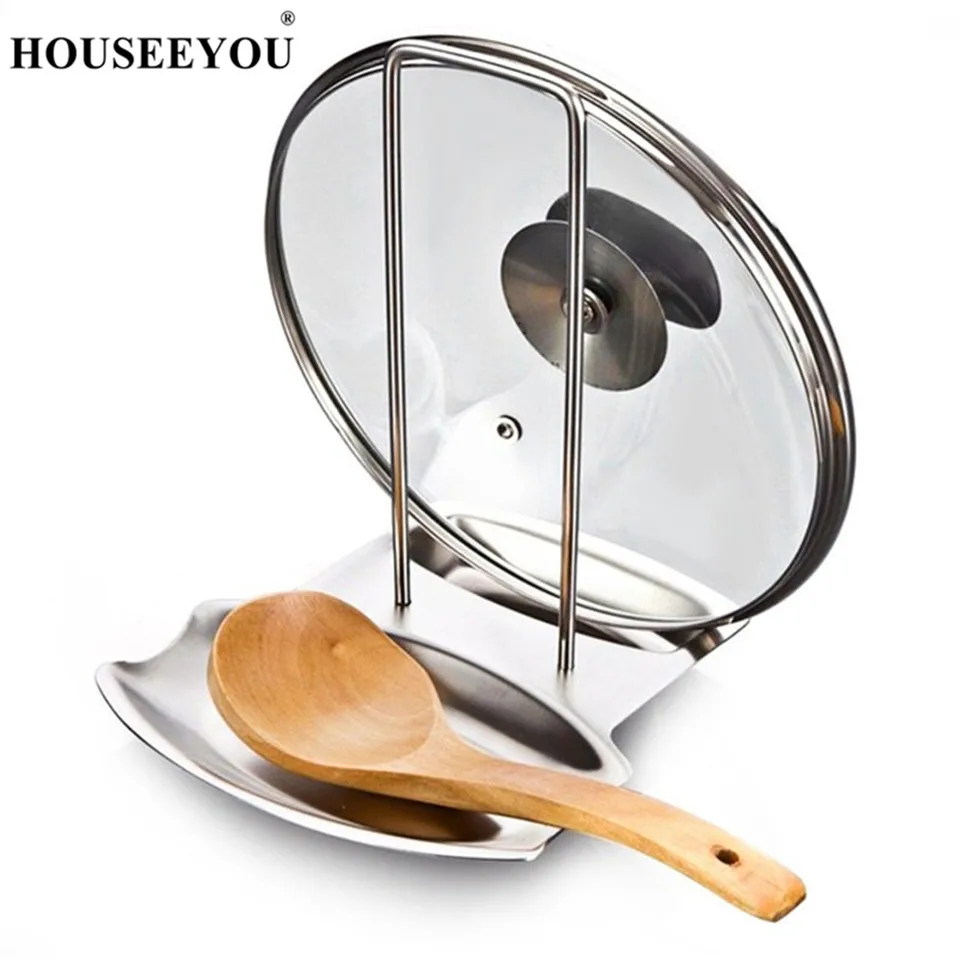 

HOUSEEYOU Stainless Steel Pan Pot Rack Cover Lid Rest Stand Spoon Holder Home Applicance Goods for Kitchen Storage Accessories