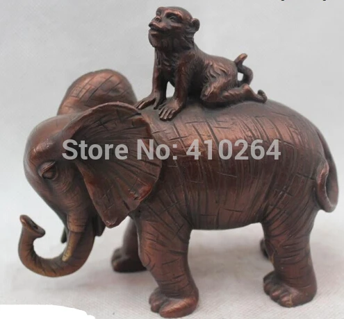 

5"China Chinese Folk Red Bronze Lifelike Lucky monkey Sit elephant Statue Sculpt discount 30%