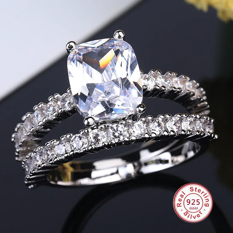 NEW 2 pcs Women 100% solid 925 Silver Double AAAAA Zircon Wedding Rings Set Female CZ Engagement Bridal Ring Sets Jewelry
NEW 2 pcs Women 100% solid 925 Silver Double AAAAA Zircon Wedding Rings Set Female CZ Engagement Bridal Ring Sets Jewelry