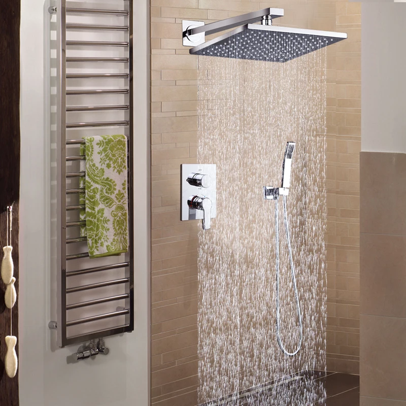 

DCAN Bathroom Luxury Rain Mixer Shower Combo Set Wall Mounted 10'' Rainfall Shower Head System Polished Chrome