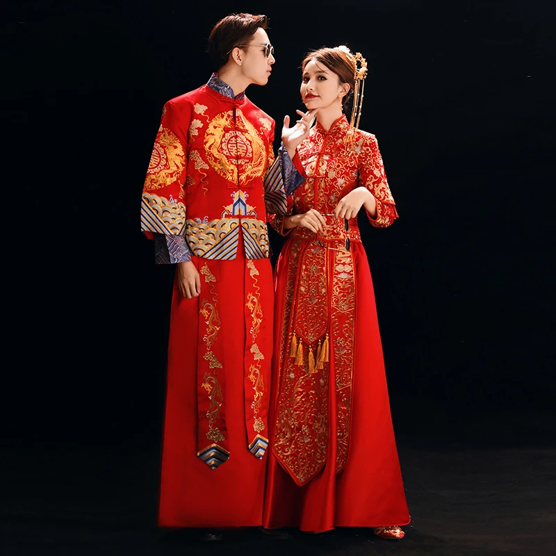 Vintage Men&women Marriage Cheongsam Suit Traditional Embroidery Dragon Qipao Asian Bride+bridegroom Wedding Party Dress
Vintage Men&women Marriage Cheongsam Suit Traditional Embroidery Dragon Qipao Asian Bride+bridegroom Wedding Party Dress