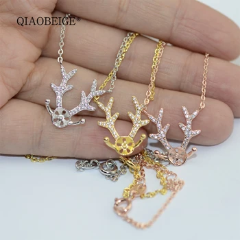 QIAOBEIGE Gorgeous Animal Elk Deer Zircon 925 sterling silver necklace pearl settings pendant necklace mounting diy jewelry make 
QIAOBEIGE Gorgeous Animal Elk Deer Zircon 925 sterling silver necklace pearl settings pendant necklace mounting diy jewelry make
