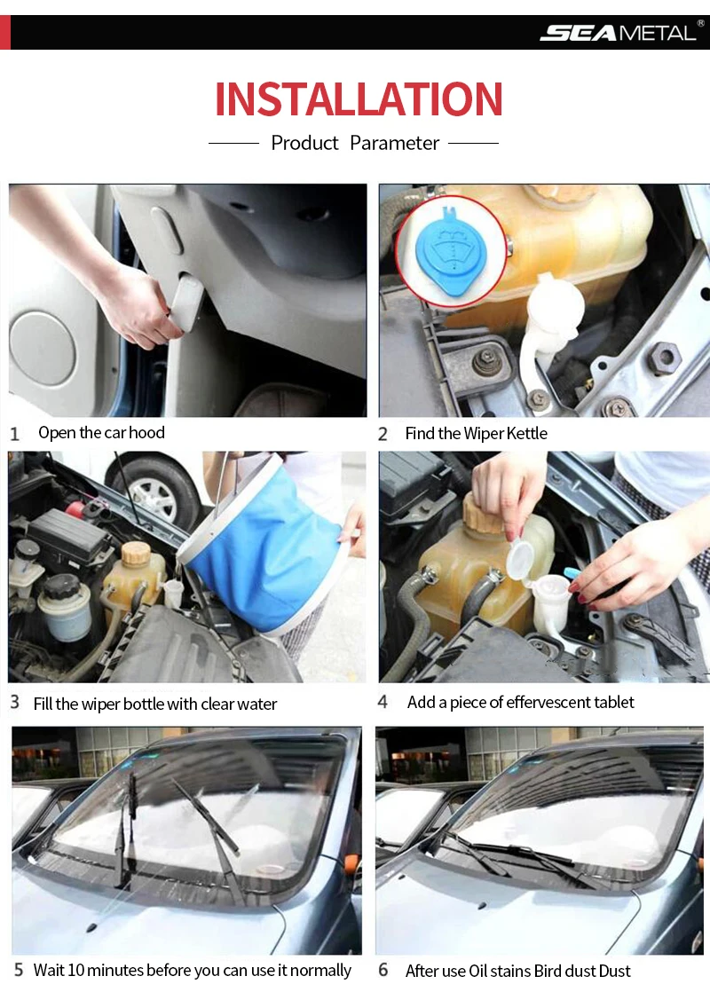 Car Windshield Glass Washer Auto Wiper Window 6pcs Wash Clean Windscreen Solid Effervescent Cleaning Strong Water Accessories