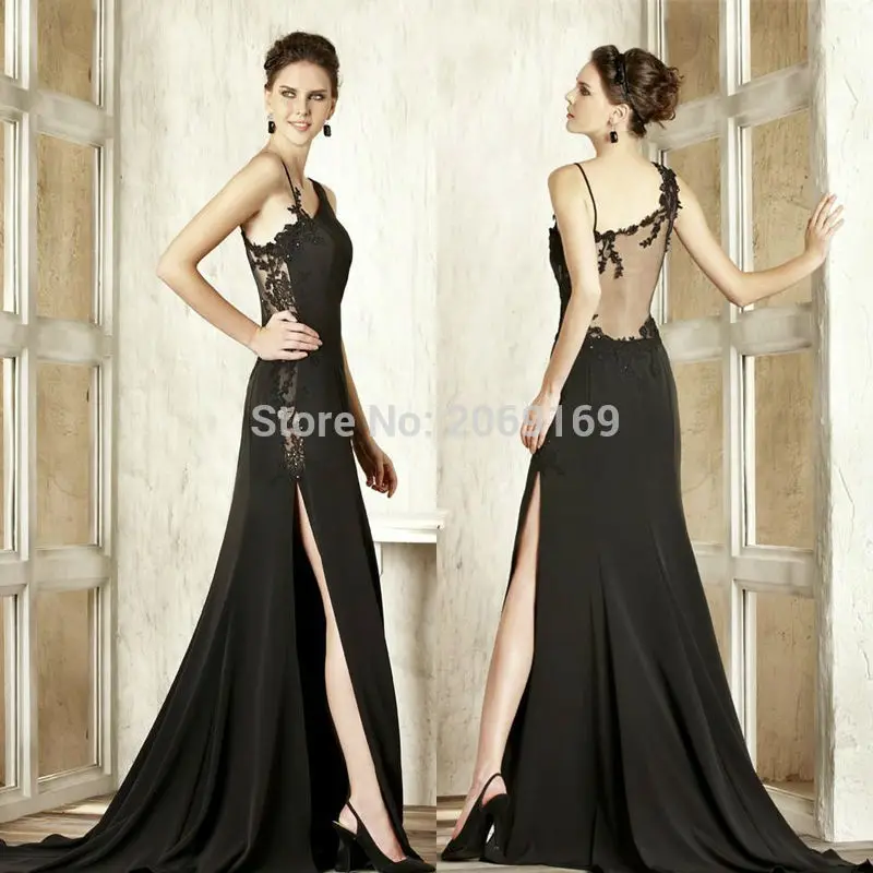 2019 Best Selling Black Appliques Spaghetti Strap Sheer Back Side Slit Long Mermaid Chiffon Formal event Party Evening Dresses
2019 Best Selling Black Appliques Spaghetti Strap Sheer Back Side Slit Long Mermaid Chiffon Formal event Party Evening Dresses
