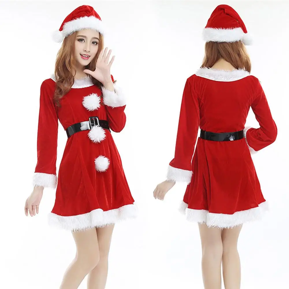 One Set Christmas Female Santa Claus Costume With Belt Hat Red Dress White Fur Ball Christmas Cosplay Women Christmas Costume
One Set Christmas Female Santa Claus Costume With Belt Hat Red Dress White Fur Ball Christmas Cosplay Women Christmas Costume