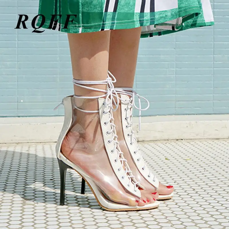 Ankle Summer Boots For Women Handmade Plus Size Transparent Zip Basic Peep Toe Black White Beige With Shoes Woman Thin Heels 
Ankle Summer Boots For Women Handmade Plus Size Transparent Zip Basic Peep Toe Black White Beige With Shoes Woman Thin Heels