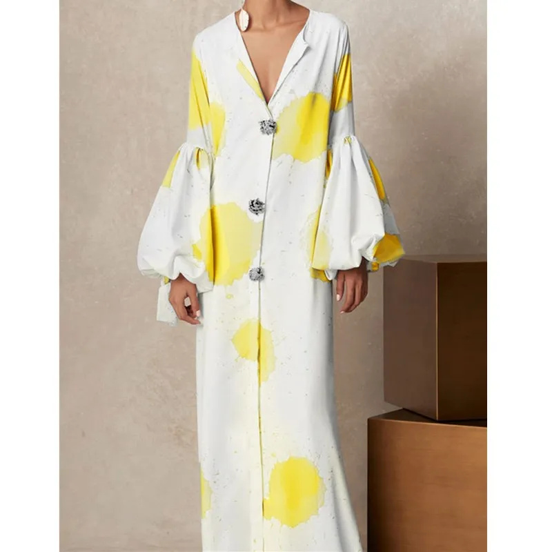 2019 Women Holiday Summer Puff Sleeve Floral Print Dress Bohemian Deep V-Neck Button Decorated Dress Ladies Party Maxi Dress
2019 Women Holiday Summer Puff Sleeve Floral Print Dress Bohemian Deep V-Neck Button Decorated Dress Ladies Party Maxi Dress