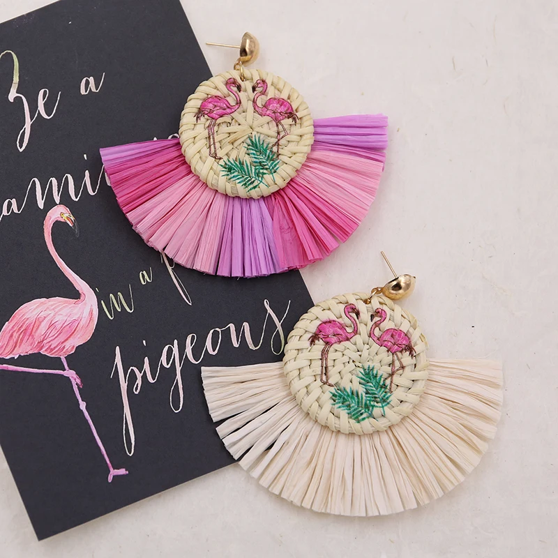 Bohemian Raffia Tassel Earrings for Women Handmade Wicker Rattan Earring Flamingo Statement Earing Natural Jewelry 2019
Bohemian Raffia Tassel Earrings for Women Handmade Wicker Rattan Earring Flamingo Statement Earing Natural Jewelry 2019