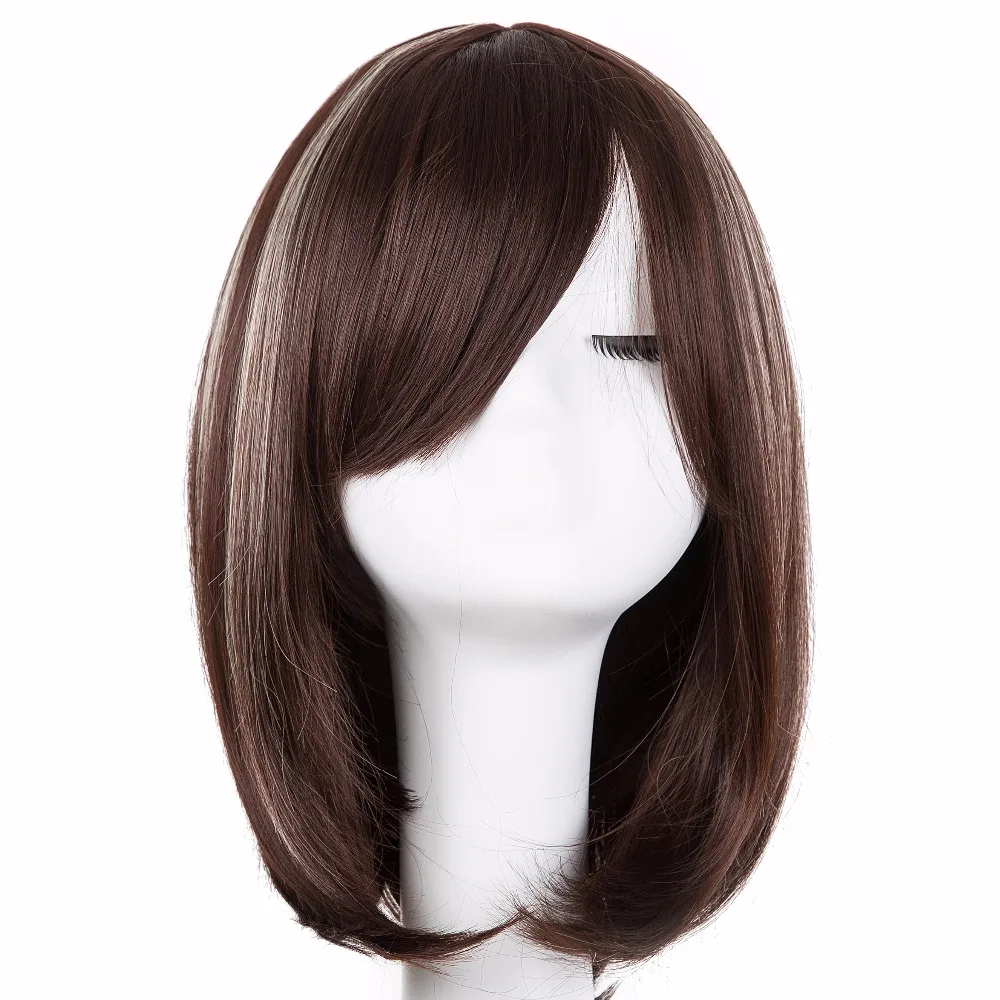 

Fei-Show Short Wavy Wig Synthetic Heat Resistant Fiber Women Female Peruca Perruque Peruk Middle Part Line With Bangs Hairpiece