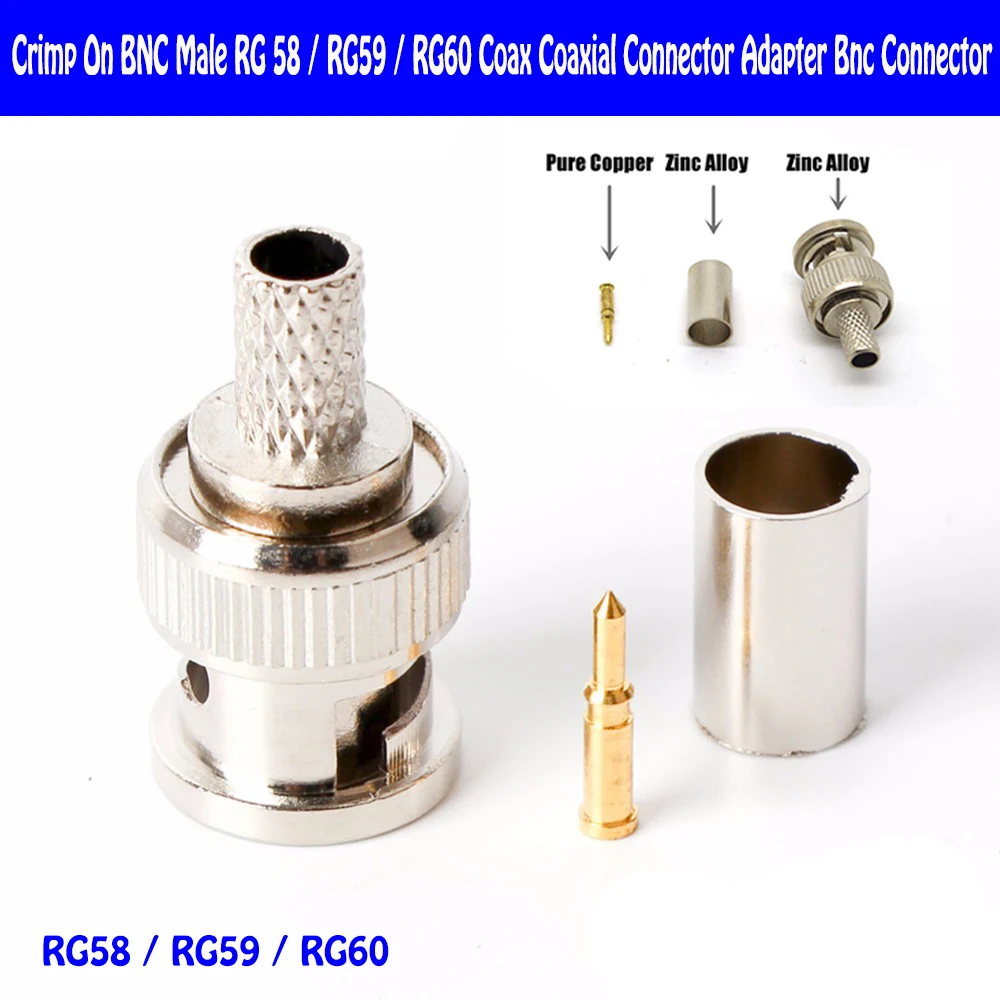 5pcs/lot Crimp On BNC Male RG58 / RG59 / RG60 Coax Coaxial Connector Adapter Bnc Connector BNC Male 3-Piece Crimp
5pcs/lot Crimp On BNC Male RG58 / RG59 / RG60 Coax Coaxial Connector Adapter Bnc Connector BNC Male 3-Piece Crimp