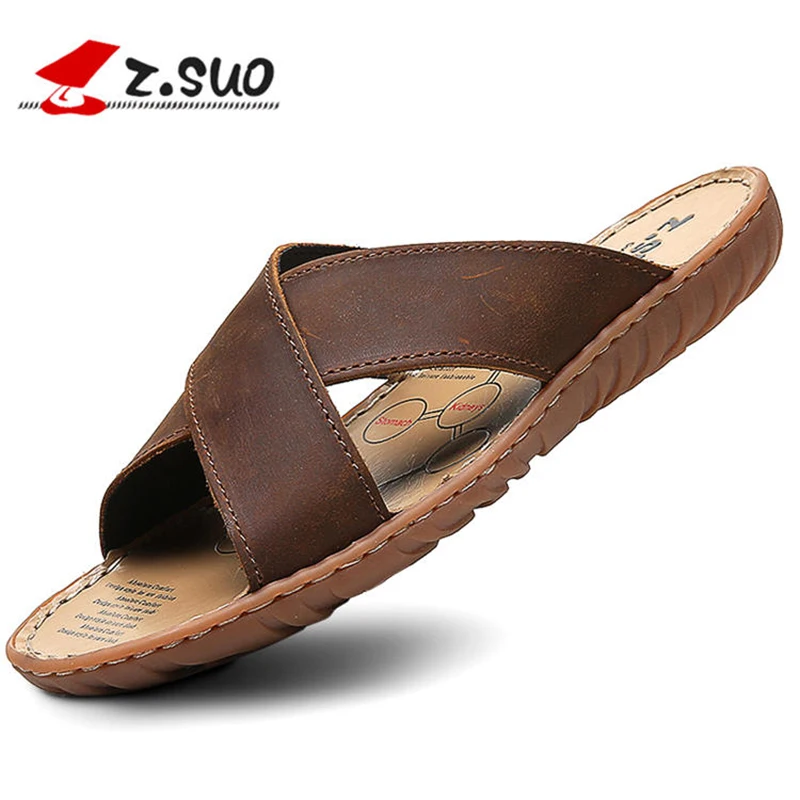 Z.SUO Brand 617N New Style Men's Slippers Plus Size : 38 - 47 Fashion High Quality 100% Crazy Horse Leather Mens Summer Slides
Z.SUO Brand 617N New Style Men's Slippers Plus Size : 38 - 47 Fashion High Quality 100% Crazy Horse Leather Mens Summer Slides