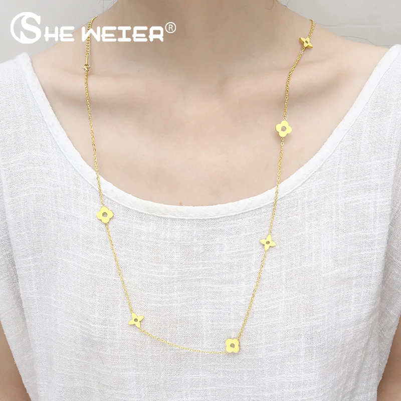 SHE WEIER stainless steel Long necklaces pendants neckless chain gold women necklace fashion jewelry silver jewels flower
SHE WEIER stainless steel Long necklaces pendants neckless chain gold women necklace fashion jewelry silver jewels flower