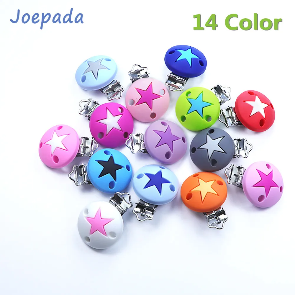 14 Color Joepada 2Pc/lot Silicone Beads Star Shape Pattern Pacifier Clip for DIY Baby Teething Necklace Accessories Baby Teether
14 Color Joepada 2Pc/lot Silicone Beads Star Shape Pattern Pacifier Clip for DIY Baby Teething Necklace Accessories Baby Teether