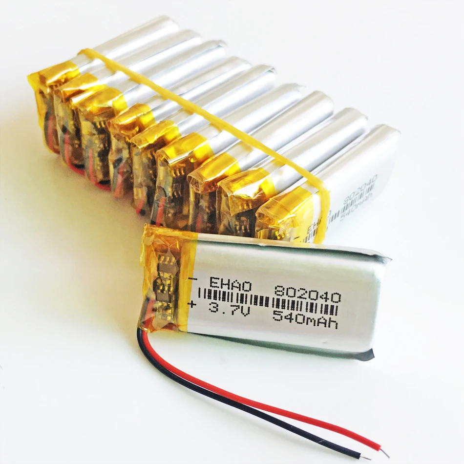 Оптовая продажа 10 шт 3 7 V 540mAh 802040 литий-полимерная LiPo аккумуляторная батарея для Mp3