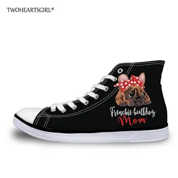 

Twoheartsgirl High Top French Bulldog Print Canvas Shoes for Women Cute Female Ladies Flat Vulcanize Shoes Breathable Sneakers