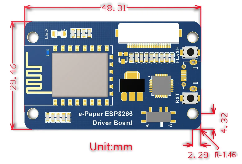 e-Paper-ESP8266-Driver-Board-size