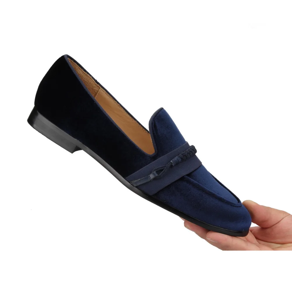 Dark blue VELVET SLIPPERS WITH GROS-GRAIN BAND AND SILK BRAIDING (13)