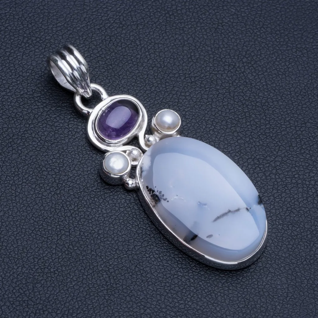Natural Dendritic Opal, Amethyst and River Pearl Punk Style 925 Sterling Silver Pendant 2" R0928
Natural Dendritic Opal, Amethyst and River Pearl Punk Style 925 Sterling Silver Pendant 2" R0928