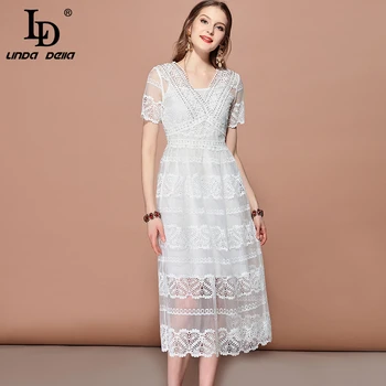 LD LINDA DELLA Fashion Runway Casual Holiday Party Summer Dress Women's V Neck Hollow out Embroidered Solid Elegant White Dress
LD LINDA DELLA Fashion Runway Casual Holiday Party Summer Dress Women's V Neck Hollow out Embroidered Solid Elegant White Dress
