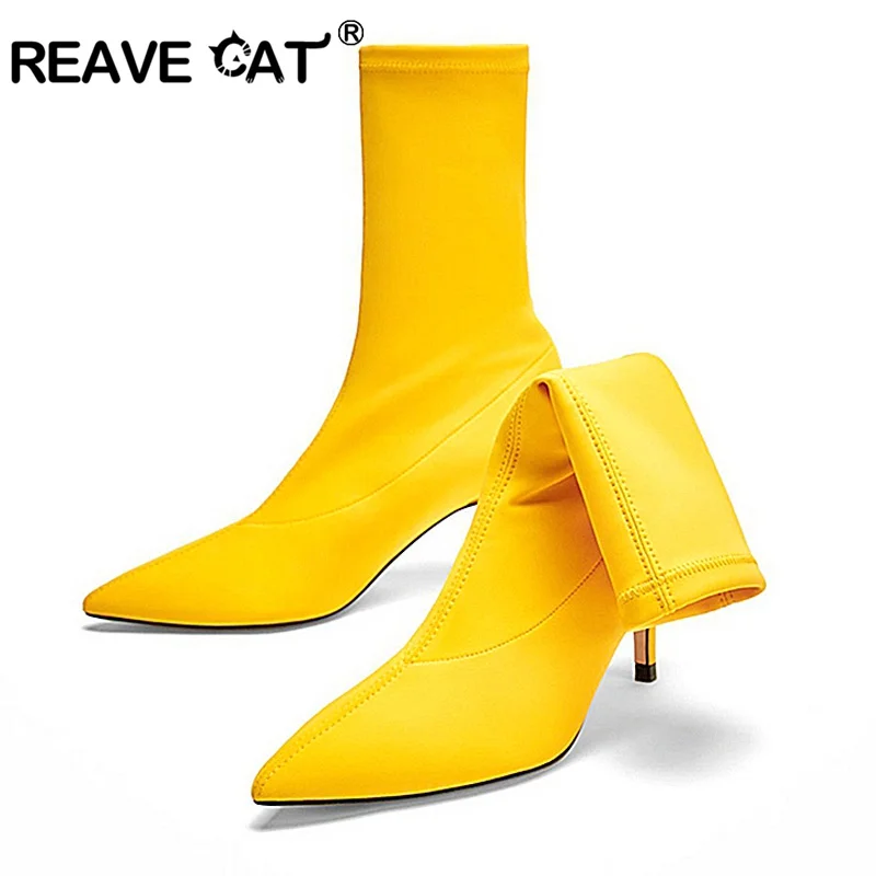 REAVE CAT Shoes Women Sock Boots Pointed Toe Elastic Boots Slip On High Heel mid-calf Boots mujer Botas feminina mulher J396a
REAVE CAT Shoes Women Sock Boots Pointed Toe Elastic Boots Slip On High Heel mid-calf Boots mujer Botas feminina mulher J396a