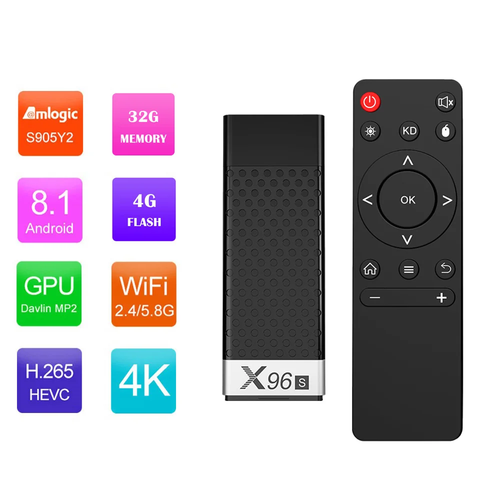 

X96S Mini PC TV Stick Android 8.1 Tv Box 4GB 32GB Amlogic S905Y2 Quad Core 2.4G&5GHz Dual Wifi BT4.2 1080P 4K 60pfs TV Dongle