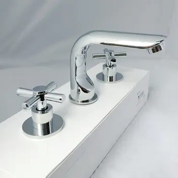 Brass Chrome Finished Basin Faucet Wall Mount or Deck Mounted Split Dual Handles Three Holes Hot and Cold Bathroom Water Mixer
Brass Chrome Finished Basin Faucet Wall Mount or Deck Mounted Split Dual Handles Three Holes Hot and Cold Bathroom Water Mixer