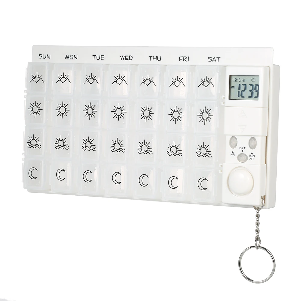 7-Day Pill Box Organizer with Timer LED Light Alarm Clock Detachable Medicine Reminder Pill Dispenser Planner 28 Compartment
7-Day Pill Box Organizer with Timer LED Light Alarm Clock Detachable Medicine Reminder Pill Dispenser Planner 28 Compartment