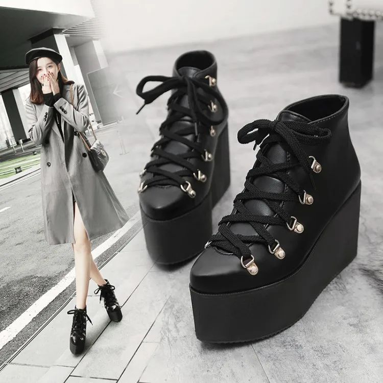 PXELENA Harajuku Punk Rock Gothic Creepers Ankle Boots Women 2018 Autumn Winter Lace Up Thick Platform Martin Boots Ladies Shoes
PXELENA Harajuku Punk Rock Gothic Creepers Ankle Boots Women 2018 Autumn Winter Lace Up Thick Platform Martin Boots Ladies Shoes