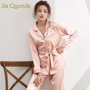 J&Q Pyjamas Women Fashion 2019 New Solid Satin Silk Pijama Women Sleeping Top + Pajama Pants 2pcs Women Pj Set Satin Home Wear
J&Q Pyjamas Women Fashion 2019 New Solid Satin Silk Pijama Women Sleeping Top + Pajama Pants 2pcs Women Pj Set Satin Home Wear