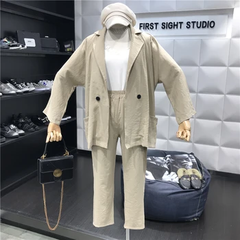 New Spring Summer Fashion Women's Sets Loose Casual Long Sleeve Blazer Jacket Coat + Ankle-length Long Trousers Female Suits 
New Spring Summer Fashion Women's Sets Loose Casual Long Sleeve Blazer Jacket Coat + Ankle-length Long Trousers Female Suits