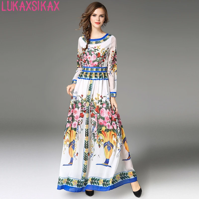 LUKAXSIKAX 2018 Autumn Women Long Sleeve Dress High Quality Flowers Print Designer Runway Dress Elegant Slim Long Dress
LUKAXSIKAX 2018 Autumn Women Long Sleeve Dress High Quality Flowers Print Designer Runway Dress Elegant Slim Long Dress