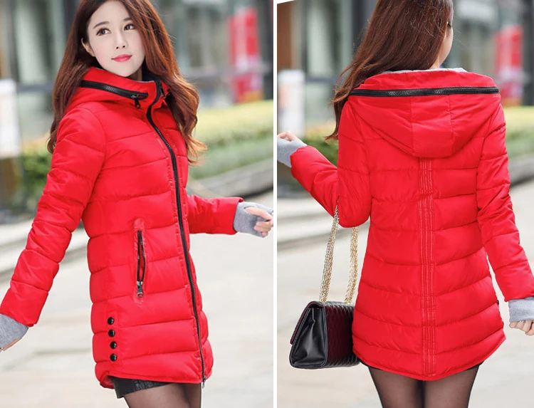 2017 women winter hooded warm coat plus size candy color cotton padded jacket female long parka womens wadded jaqueta feminina 19