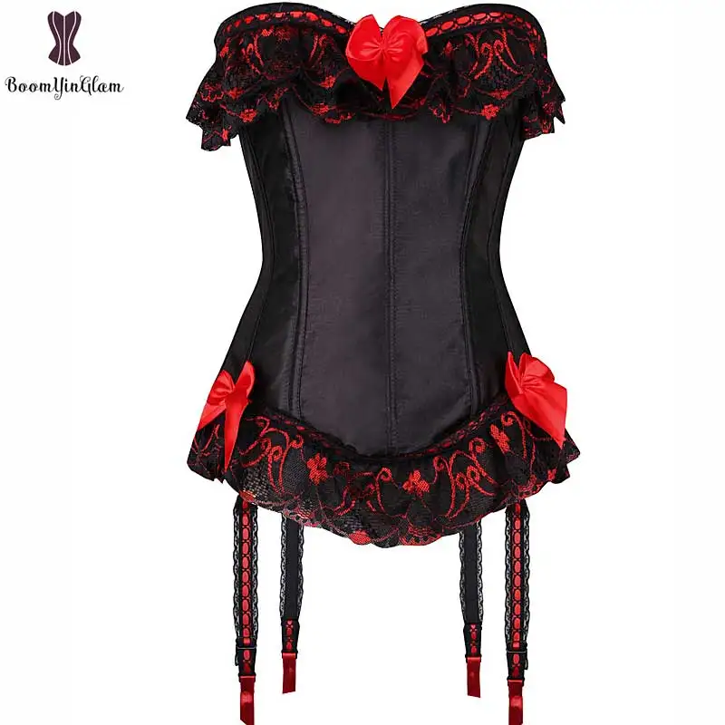 Lace Satin Strip Corset With Bow Tie Plus Size Overbust Sexy Women Lingerie Elastic Boned Costume Fancy Corselet Bustiers Gothic
Lace Satin Strip Corset With Bow Tie Plus Size Overbust Sexy Women Lingerie Elastic Boned Costume Fancy Corselet Bustiers Gothic