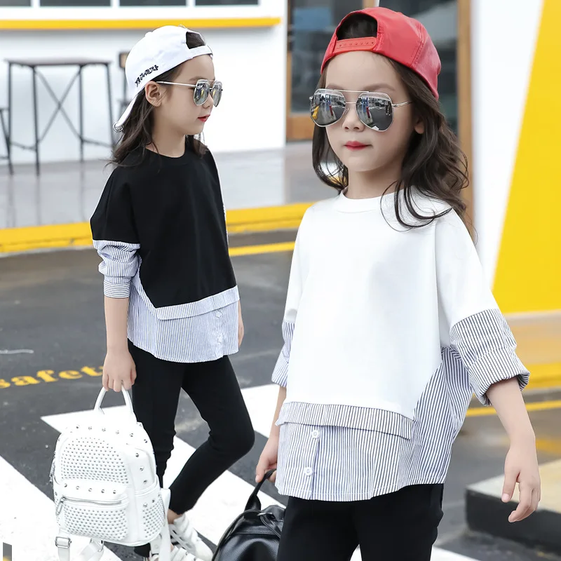 Autumn Girls Hit Color Stitching All-match Striped Long Sleeved T-shirt Kids Clothing White Black Cotton
Autumn Girls Hit Color Stitching All-match Striped Long Sleeved T-shirt Kids Clothing White Black Cotton
