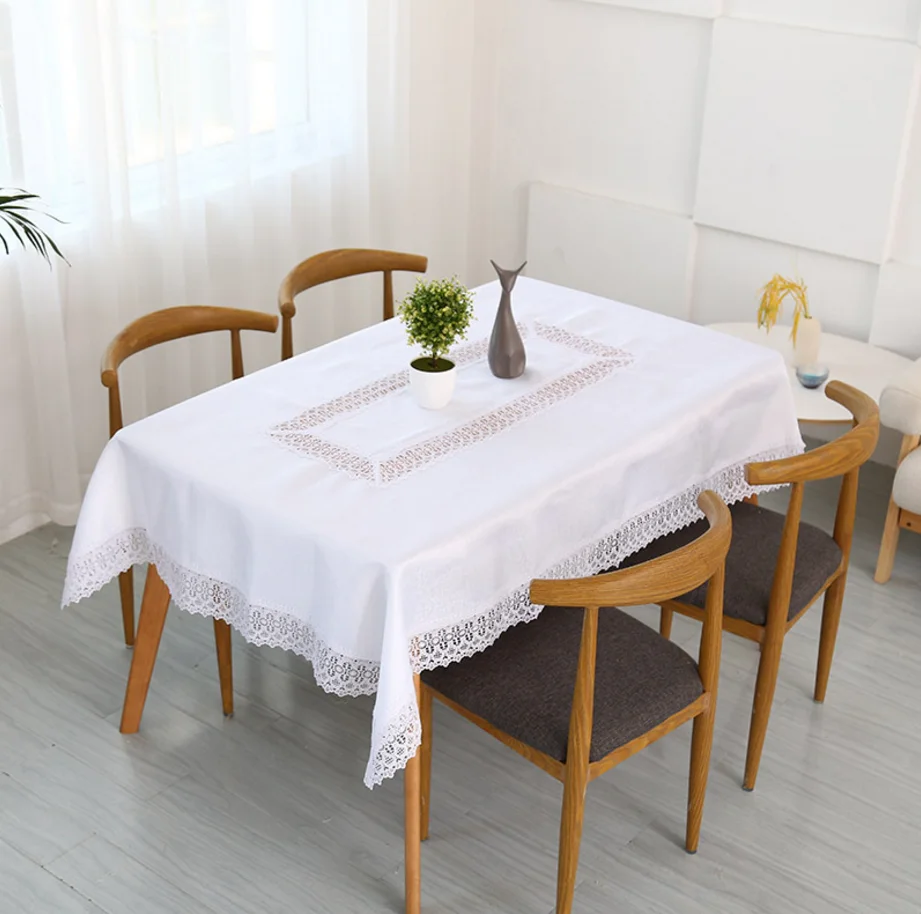 

Free shipping pastoral plain white lace tablecloth many sizes jacquard satin tea table cloth/piano cover