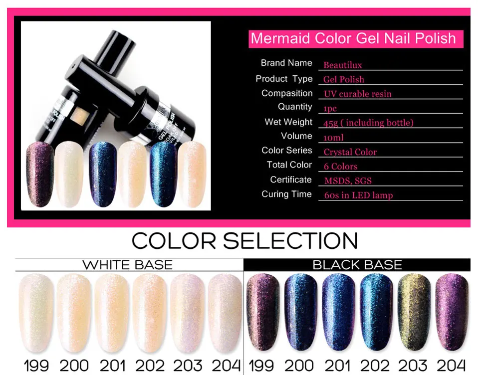 Beautilux 1pc Chameleon Glitter Clear Crystal Soak Off Gel Nail Polish UV LED Nails Gel Lacquer Gels Nail Art Varnish 10ml (2)