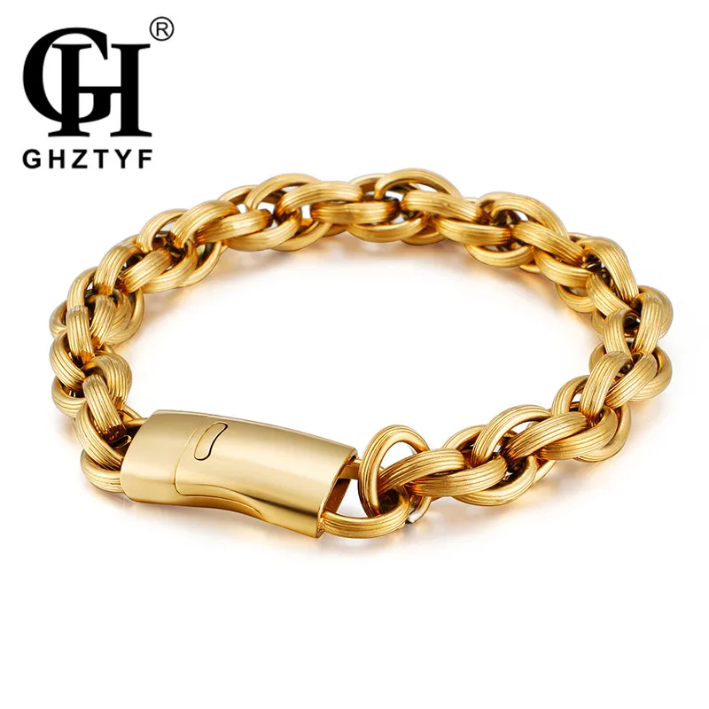 GHZTYF Men Gold Stainless Steel Chain Bracelets For Men's Magnet Buckle Male Golden Steel's Chains Link Bracelet
GHZTYF Men Gold Stainless Steel Chain Bracelets For Men's Magnet Buckle Male Golden Steel's Chains Link Bracelet