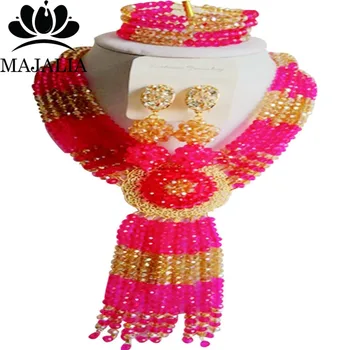 Majalia Classic Nigerian Wedding African Jewelry Set Hot pink and Gold ab Crystal Necklace Bride Jewelry Sets 6CF009
Majalia Classic Nigerian Wedding African Jewelry Set Hot pink and Gold ab Crystal Necklace Bride Jewelry Sets 6CF009