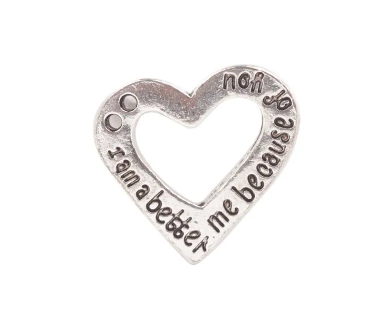FREE SHIPPING 40PCS Antiqued Silver Color I am a better me because of you Heart Charms #92288
FREE SHIPPING 40PCS Antiqued Silver Color I am a better me because of you Heart Charms #92288
