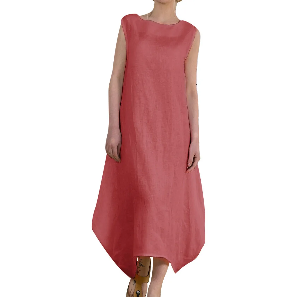 Fashion Women Solid O-Neck Sleeveless Cotton and Linen Vintage Irregular Dress W5.8
Fashion Women Solid O-Neck Sleeveless Cotton and Linen Vintage Irregular Dress W5.8