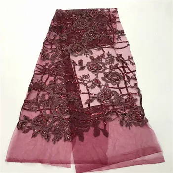 Shining wine Sequins Style African High Quality Mesh Lace Fabric Sequined Embroidered Guipure Net Laces For Wedding And Party