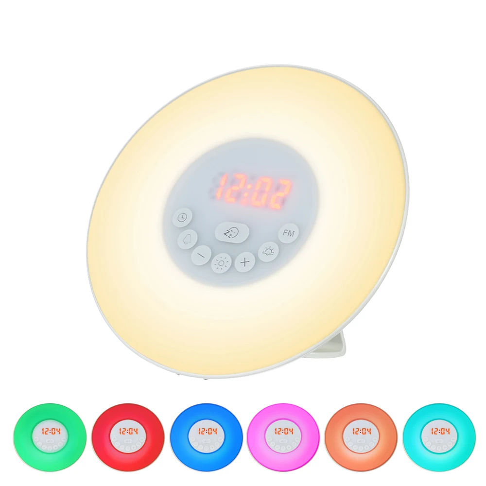 Digital Clock with FM Radio Alarm 7 Color Light 6 Nature Sound Snooze Function Touch Control