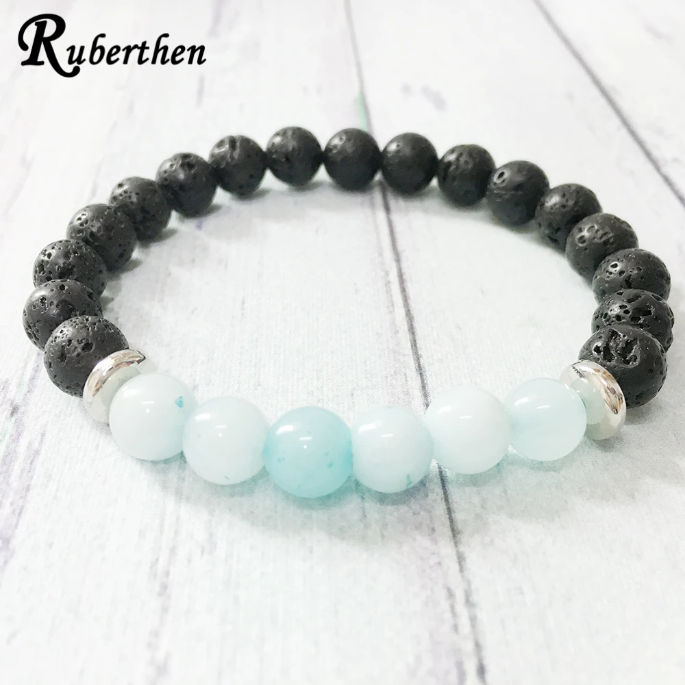 Ruberthen On Sale Natural Stone Mala Yoga Energy Bracelet 8 mm Aquamarin e Lava Trendy Friendship Jewelry | Украшения и